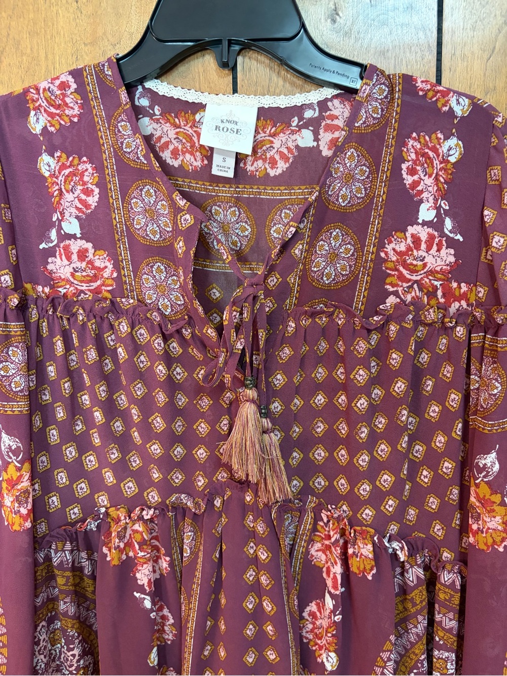Knox Rose Plum Floral Boho Peasant Tunic - Picture 2 of 6